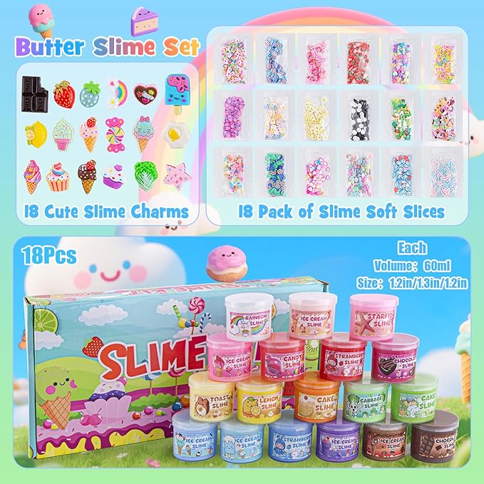 18 Pack Slimes, Slime Kids, Cloud Slime kit for Girls Ages 8-12, Toys for Girls and Boys, for Kids Slime Set Party kit Goodie Bag Stuffers, 4 5 6 7 8 9 10 Year Old Girl Birthday Gift Cute Stuff