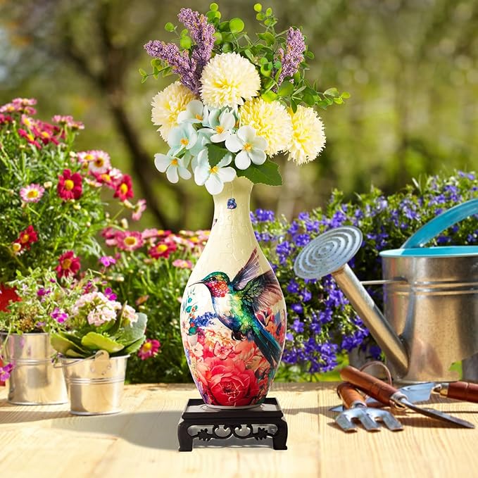 Hummingbird 3D Puzzle Vase for Adults to Flower Arrangement and Home Decoration Made by 160 Curved Plastic Puzzle Pieces,Great Gift for Mother's Day and Housewarming