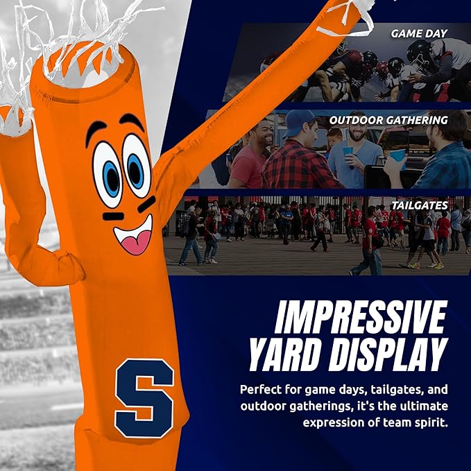 NCAA Syracuse Orange Football Wacky Waving Inflatable Tube Guy with LED Lights & Built-in Blower - 6" x 36" x 96" Inflatable Tube Man Crazy Sports Fan Outdoor Party Decoration