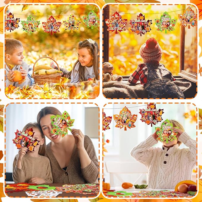 Jetec 48 Packs Fall Picture Frame Craft Kits Maple Leaf Shape DIY Photo Frame with Stickers Make Your Own Picture Craft for Thanksgiving Autumn Home Classroom Decor