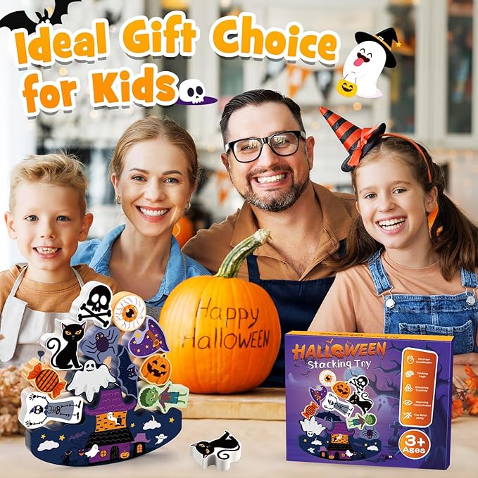 Halloween Toys for Kids 3-10 Kids Wooden Stacking Blocks Toy Birthday Gifts for 4 5 6 7 8 9 Year Old Boys Girls Toy Kid Balance Competition Games for Ages 5-7 Party Favors Boo Basket Stuffers