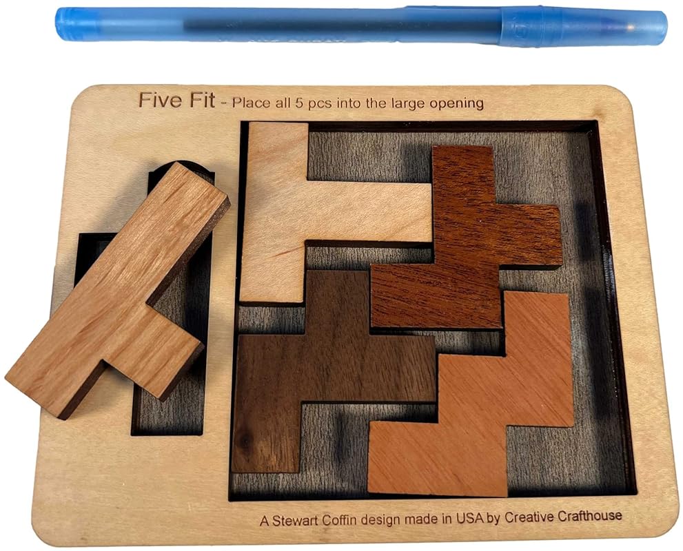 Puzzles for Adults - Level 10 out of 10 Difficulty | Five Fit Small From Creative Crafthouse - Very Hard Wooden Brain Teaser Puzzle