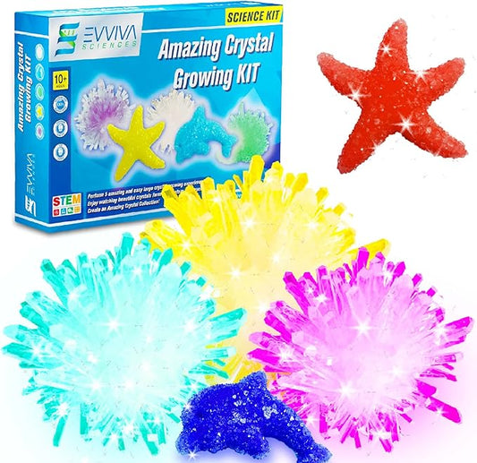 Evviva Sciences Crystal Growing Kit for Kids Science Kit to Make & Grow Rocks, Crystals, Gems – Easy All Inclusive Set – Chemistry, Geology & Learning Experiment Toy – w/eBook
