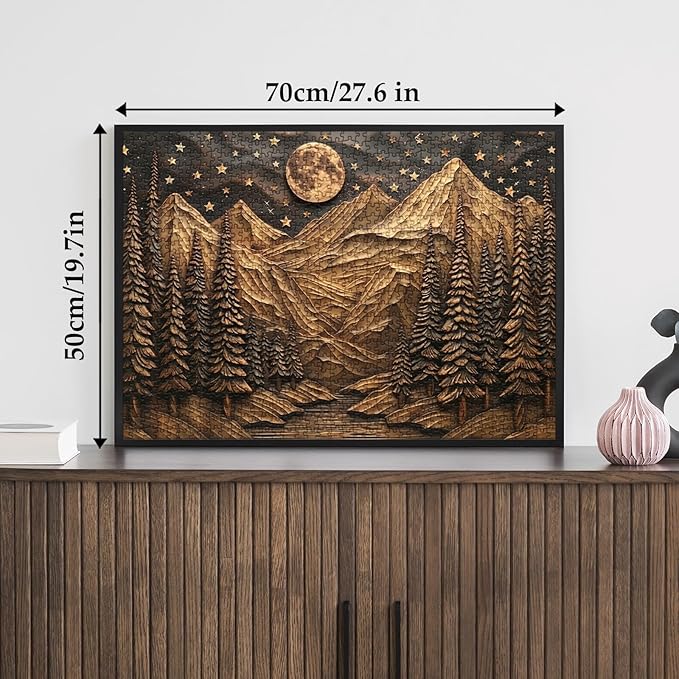 3D Mountain Puzzles for Adults 1000 Pieces, Challenging Forest Nature Puzzle, Art Landscape Tree Moon Jigsaw Puzzles