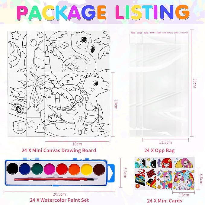 24 Set Watercolor Paint Sets for Kids End of the School Year Gifts for Students Graduation School Classroom Gift Exchanges Washable Water Color Painting with Canvases Party Favor