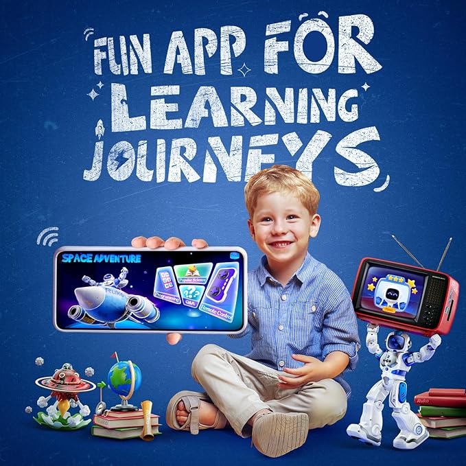 Ruko 6088 Programmable Robot with APP Control, Remote Control, Gesture Sensing Control, Rechargeable Robots Toys for Boys and Girls, Interactive LED Faces, QA Games for 3 4 5 6 Years Kids, Blue