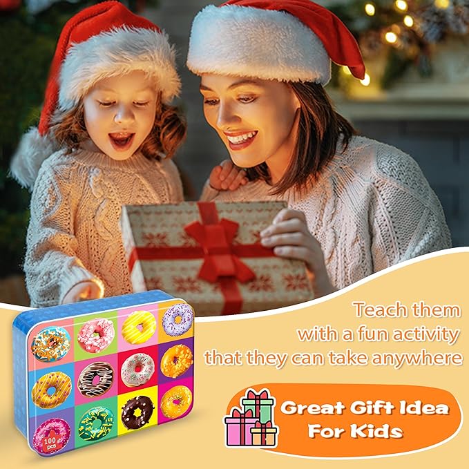 LELEMON Puzzles for Kids Ages 4-6,Donut 100 Piece Puzzles for Kids in a Metal Box, Educational Jigsaw Puzzles 100 Piece Puzzle Games Puzzle Toys for Girls and Boys