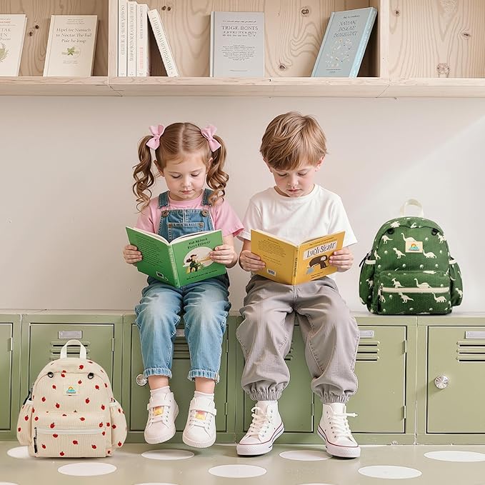 STEAMEDBUN Corduroy Toddler Backpack for Boys 2-4: Kids backpack for Boys Girls - 12 inch Preschool Kindergarten Backpacks - Dinosaur