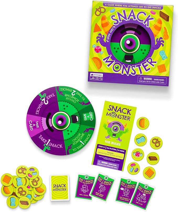 Exploding Kittens Snack Monster 2-6 Players - Ages 4+ - 10 Minutes to Play - Snack Eating Spinner Game - Kid Friendly Card Game, Family Game Night,