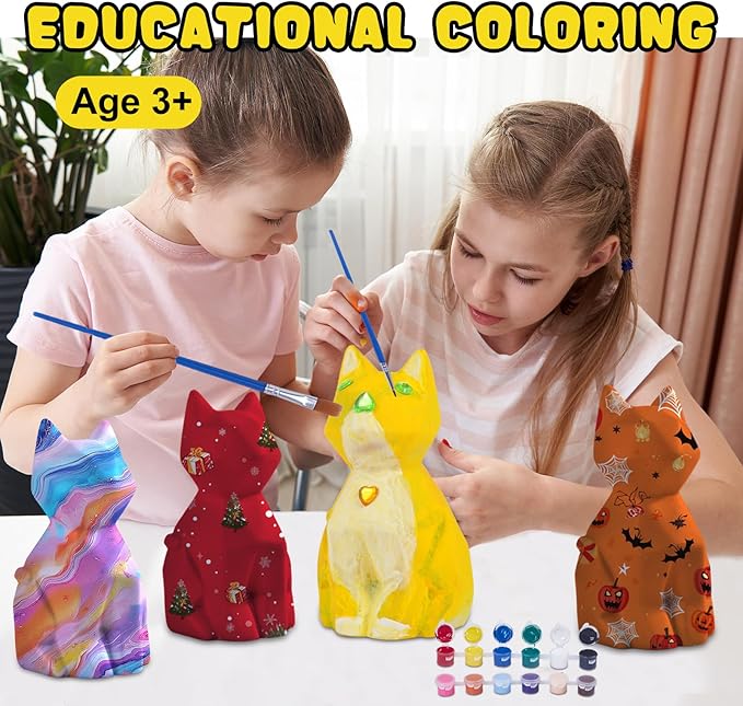 Paint Your Own Cat Lamp Kit,Toys for Ages 8-13 Art Supplies Arts and Crafts for Kids Ages 8-12,Halloween Decorations Christmas Night Light Art Kit,Birthday Gifts for Party Decorations