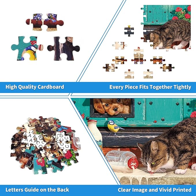 100 Piece Puzzles for Kids Cat 100 Piece Puzzles for Adults, Cute Kitten 100 Pieces Puzzle for Kids Ages 4-8, Doorstep Raiders Puzzle for Seniors Teens Brain Teaser