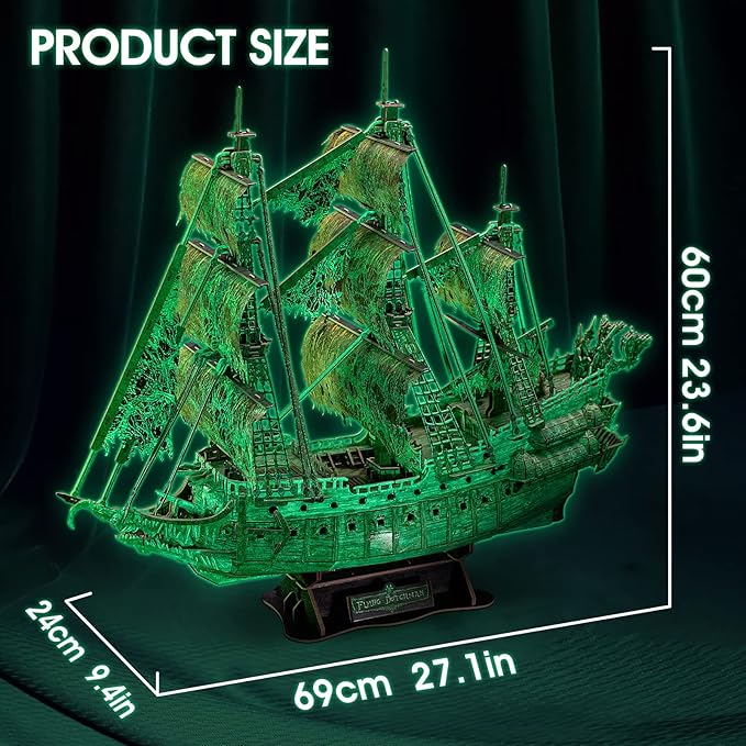 CubicFun 3D Jigsaw Puzzles Dutch Ship Model Flying Luminous Haunted Pirate Ship DIY for Adults and Kids, Building Kits Office Decoration for Women and Men, 360 Pieces