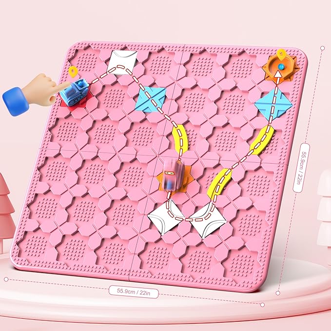 STEM Logic Road Builder Toys: Board Games Toys for 5 Year Old Kids Montessori Brain Teaser Puzzles Educational Learning Activities Toy for Kid Ages 3 4 6-8 12 Boys Girls Gifts (Pink, 50PCS)