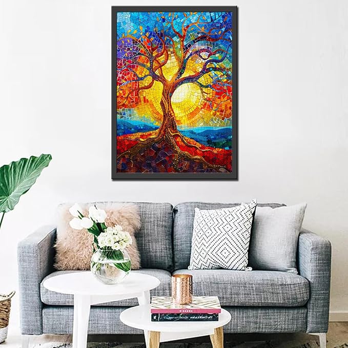 1000 Piece Jigsaw Puzzles for Adults, Charming Tree of Life Jigsaw Puzzles, Stained Mosaic Style Colorful Tree Puzzle,Challenging Family Activity Perfect for Game Nights,Puzzle Wall Art Decor