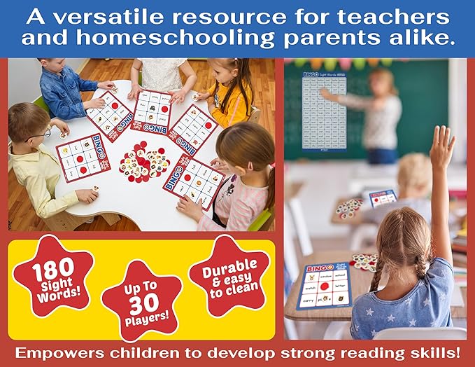 Sight Words Bingo Game for Kindergarten, Learn to Read Sight Word Cards, Word Games for Kids Ages 4-8, Bingo Sight Words Level 3&4