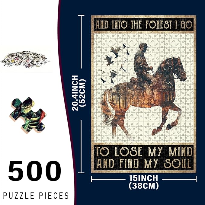 500 Piece Wooden Jigsaw Puzzle and Into The Forest I Lose My Mind and Find My Soul Adults Kids Challenging Family Game Educational Stress Relief Learning Toy Home Decor 20.4x15 Inch