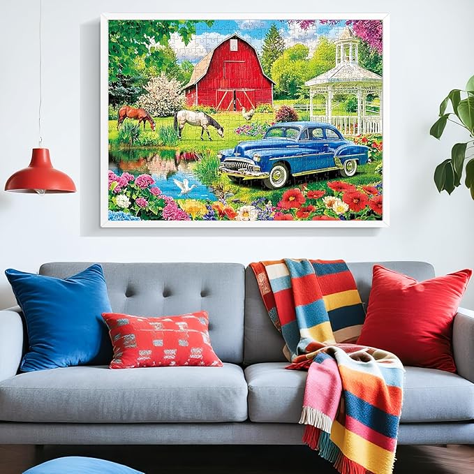 Puzzles for Adults 500 Pieces,Farm Horse Puzzle for Adult,Flowers Rooster Barn Truck Themed Jigsaw Puzzle,Country Life Puzzle for Seniors Kids,Puzzles for Family Game Nights, 20.5x15 in