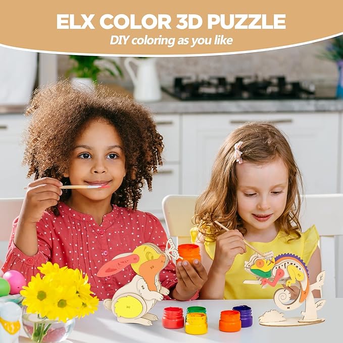 ELX 3D Wooden Animal Puzzles for Kids 6+, 4 Piece Set Animal Models, Wood Building Craft Kits Stem Toys peresents for Kids and Adults