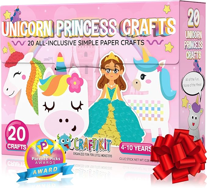 Craftikit® 20 Award-Winning Princess & Unicorn Crafts for Kids Ages 3-10 Years, All-Inclusive Toddler Arts and Craft Kits for Kids, Fun Toddler Craft Box for Girls in Preschool