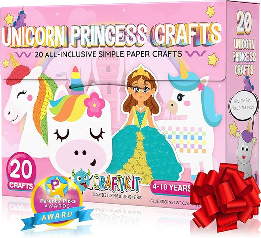 Craftikit® 20 Award-Winning Princess & Unicorn Crafts for Kids Ages 3-10 Years, All-Inclusive Toddler Arts and Craft Kits for Kids, Fun Toddler Craft Box for Girls in Preschool