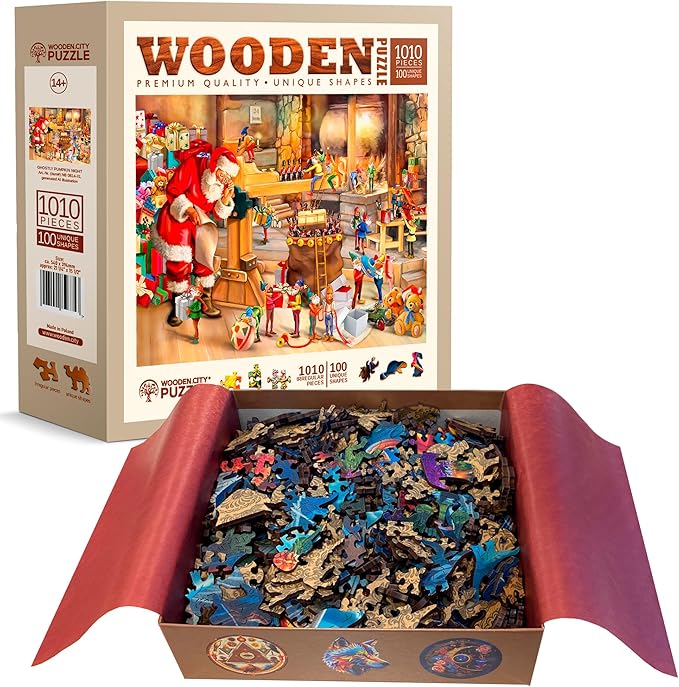 WOODEN.CITY 1000 Piece Wooden Jigsaw Puzzle Santa’s Workshop - Advanced Christmas Wooden Jigsaw Puzzles For Adults - Retro Nostalgia Wood Puzzles With Unique Pieces & Unusual Shapes 21.25 in x 15.5 in