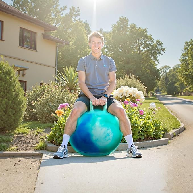 EVERICH TOY Hopper Ball for Adults & Teens 16+, 28 in Bouncy Ball with Handle, Sit On Hippity Hop Exercise with Air Pump, Active Play for Family Activities & Indoor/Outdoor Sports
