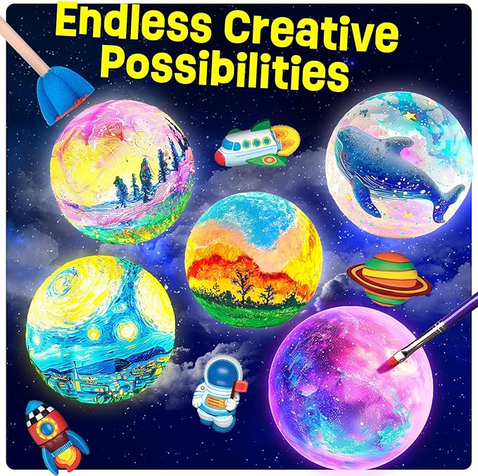 Paint Your Own Moon Lamp Kit, Cool Gifts DIY 3D Space Moon Night Light, Art Supplies Arts & Crafts Kit, Arts and Crafts for Kids Ages 8-12, Toys Girls Boy Birthday Gift Ages 3 4 5 6 7 8 9 10 11 12+