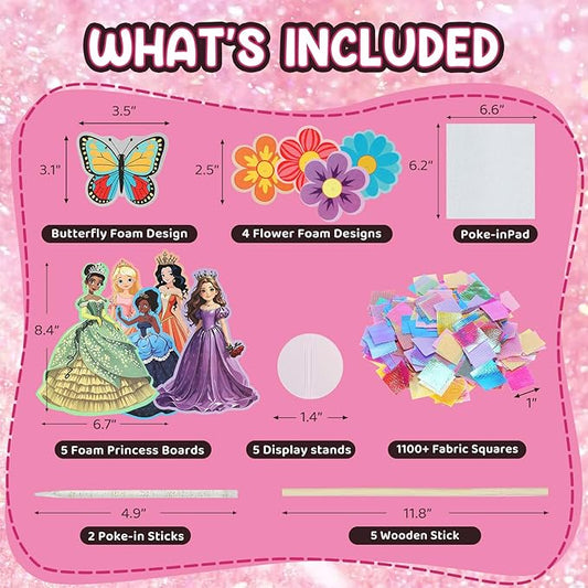 Poke Art Princess Kit Gift 10 Pcs Set,Crafts For Kids Ages 4-8, Diy Craft Kits With & Arts And Crafts For Kids.4, 5, 6, 7, 8, 9,10 Christmas Thanksgiving Birthday Gift Stitch Gifts For Girls