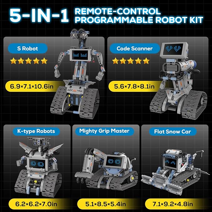 Robot Building Kit with APP/Remote Control STEM Gifts for Boys Age 8-16,Technic Coding Robotic Toys for Kids Birthday, Buildable 5in1 Models with 352+ Pieces