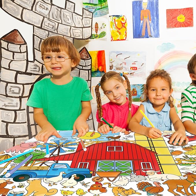 Gatherfun Farm Animal Party Giant Coloring Poster - 31.5X 72 Inches - Versatile Classroom Wall Décor & Birthday Activity - Farm Poster or Table Cover for School Parties and Special Events