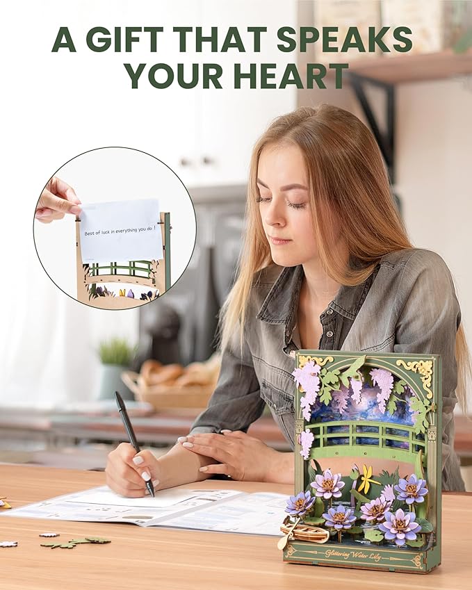 rowood Water Lily 3D Puzzle Building Set with LED,DIY Monet Wall Art Craft Kits for Adults,Home Decor Botanical Collection Gift for Teens Kids on Christmas