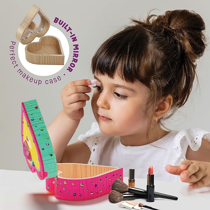 Pretty Me Paint Your Own Wooden Kids Heart Treasure Box Kit - Basket Stuffers - Art Kits for Toddler Girl - Arts and Craft Gifts for Ages 4-6 Year Old Girls - DIY Jewelry - Toys - Crafts Painting Gift