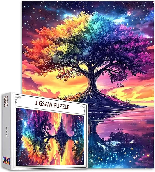1000 Piece Jigsaw Puzzles for Adults Tree of Life Painting Jigsaw Puzzle Tropical Plants Puzzles for Challenging Family Activity Lanscape Art Puzzle Wall Decor Abstract Gift (Colorful)