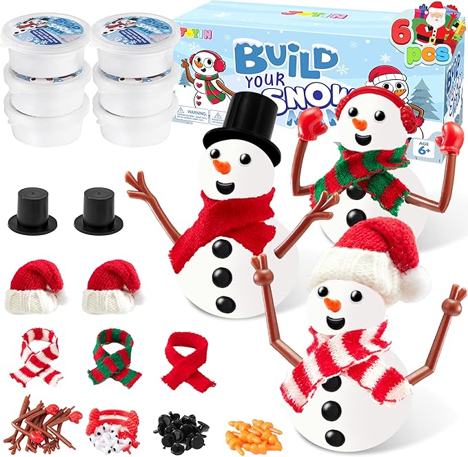 JOYIN Christmas Build a Snowman Craft Kit, 6 Pack Modeling Clay DIY Make a Snowman Kit for Christmas Arts and Craft Activities, Xmas Gift Stocking Stuffers for Kids, School Funny Toy Party Favor