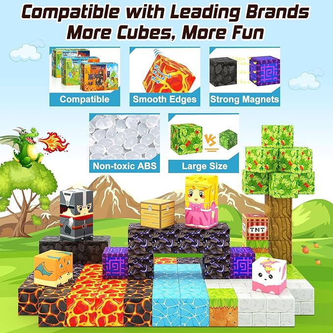 Magnetic Blocks - Build Mine Magnet World Magic Portal Forest Edition, Magnet Building Blocks Kids Toys for Ages 5-7 Toddler Toys Creative Sensory for 3+ Years Old Boys Girls Kids Games Gifts