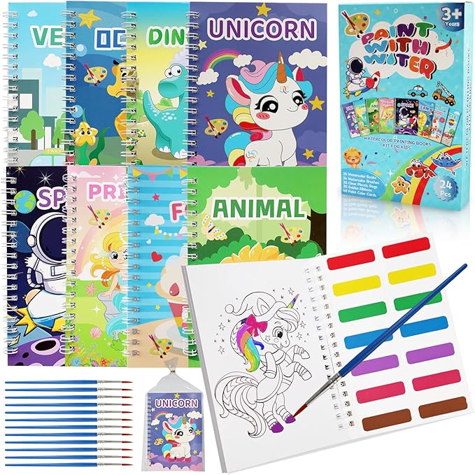Elover 24 Pack Water Coloring Book for Kids Party Favors Bulk Coloring Books Painting Drawing Set for Kids Ages 4-8 Birthday Arts and Crafts Goodie Bag Stuffers School Activities Set