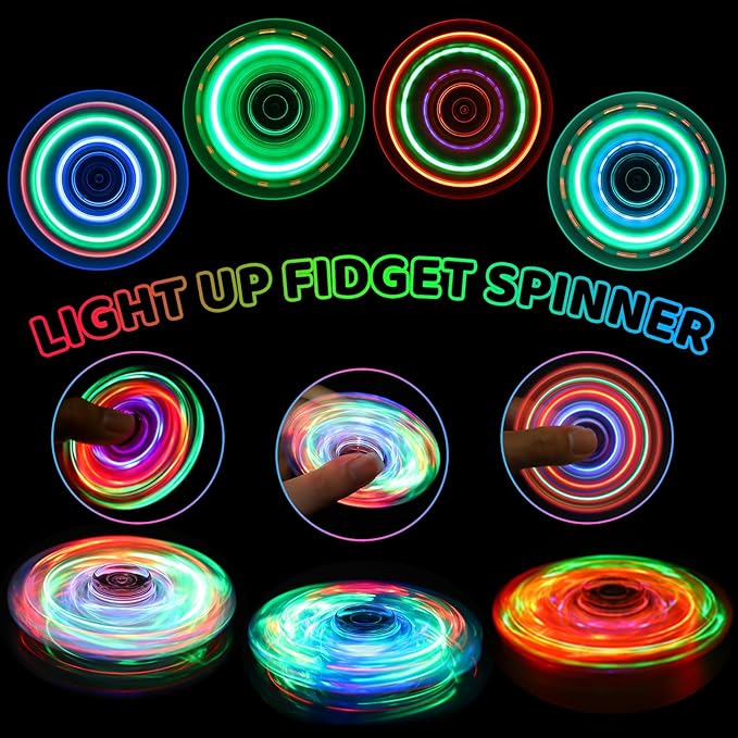 Fidget Spinner for Kids 2 Pack, Light up Sensory Fidget Toys Adults Kids 4-8-12 with Autism ADHD, Anxiety Toys Stress Relief Teen Boy Gifts, Glow in The Dark Party Favors Fidgets Classroom Prizes