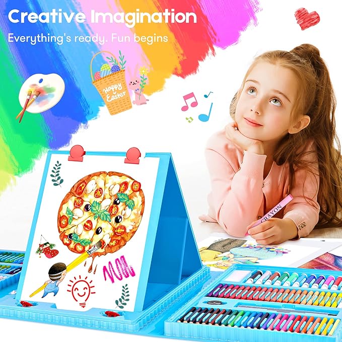 iBayam Art Case Coloring Set - (251ct), Art Kit for Kids, Toys for Girls & Boys, Art Supplies Set, Gift for Kids with Trifold Easel, Scratch Paper, Sketching/Coloring Book, Crayons Pencils