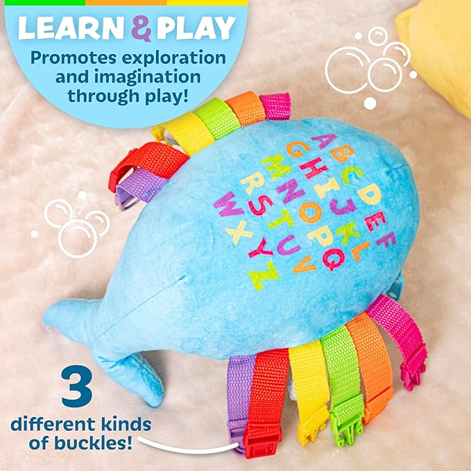 Buckle Toys - Bubbly Narwhal - Develop Fine Motor Skills - Sensory Learning Activity Toys - Toddler Plane Travel Essential