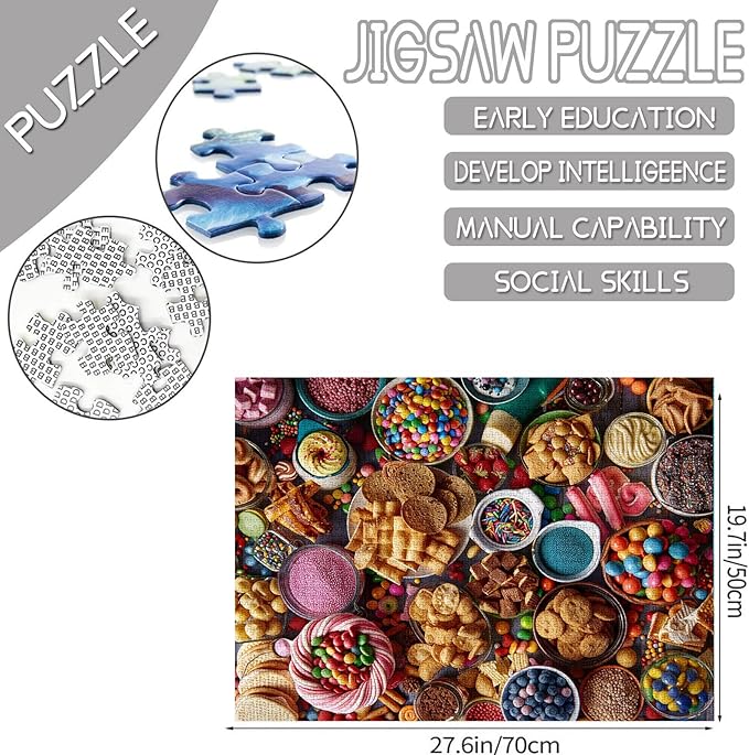 Tucocoo Delicious Snacks Jigsaw Puzzles for Adults 1000 Pieces, Colourful Candy Sweets Art Style Painting 27 x 20 inches DIY Puzzles for Home Decoration Gifts, Family Puzzle Perfect for Game Nights