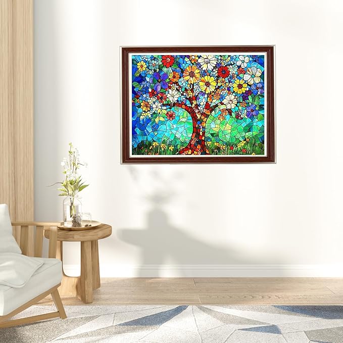 Wooden Puzzles for Adults, Life Tree Puzzles 200 Pieces, Unique Shaped Stained Glass Jigsaw Puzzles for Adults and Kids, Birthday Gifts Fun Family Game 11.8'' x 8.9''