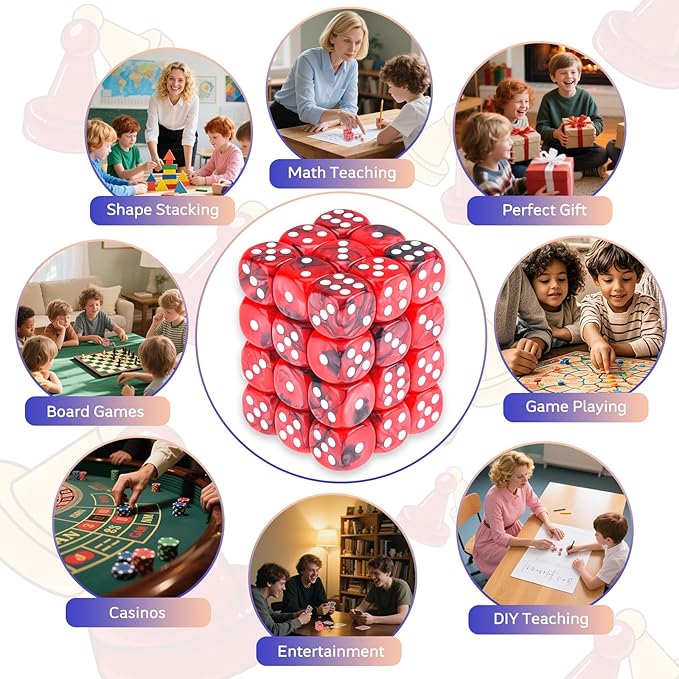 36 Pieces 12mm 6 Sided Mini Dice Set,Two Colours D6 Game Dice Set,6 Sided Standard Game Dice for Board Games Dice Games Classroom Teaching Dices Game,with Portable Gaming Box(Red & Black)