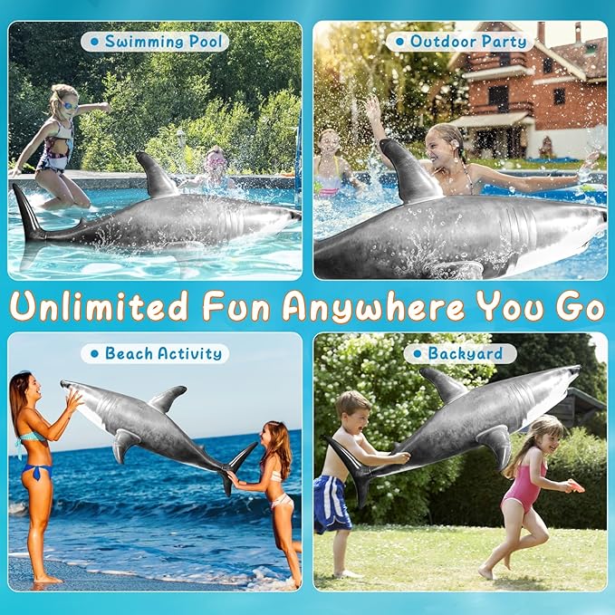 Extra Large Inflatable Shark Pool Toy,79inch Shark Pool Birthday Party Decorations,Blow Up Animal Party Favors Supplies Gift for Kids Adults