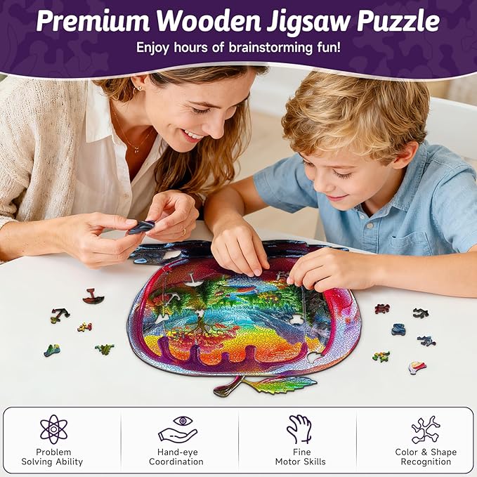 Wooden Puzzles for Adults - Apple Shaped Wood Jigsaw Puzzle Large Size Adult Wooden Puzzles, 505pcs Unique Wood Animal Shaped Puzzle for Adults, Birthday Gift Family Game Home Decor