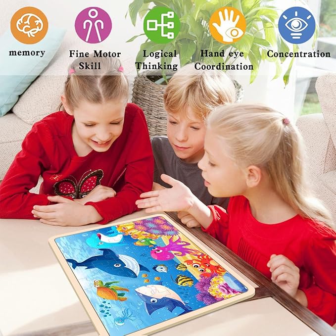 Wooden Puzzles for Kids Ages 4-6, 4 Packs 60 PCs Animal Dinosaur Jigsaw Puzzles for Children Ages 4-8,Preschool Educational Puzzles Boards Toys Gifts for Boys Girls