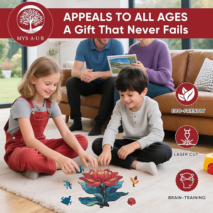 Wooden Puzzles for Adults - Glass Lotus, Unique Shaped Jigsaw Puzzle, Wood Puzzles Adult, Creative Gift for Kids Family Game, 300Pcs, 13.1x14.7