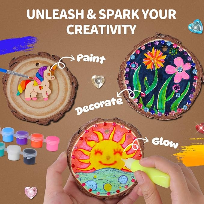 EPUMP Wood Painting Kit for Girls 8-12: Glow in The Dark Wood Arts and Crafts Supplies Kit for Kids 6-8 - Creative Paint Drawing Toys Easter Christmas Gifts for 6 7 8 9 10 11 12 Year Old
