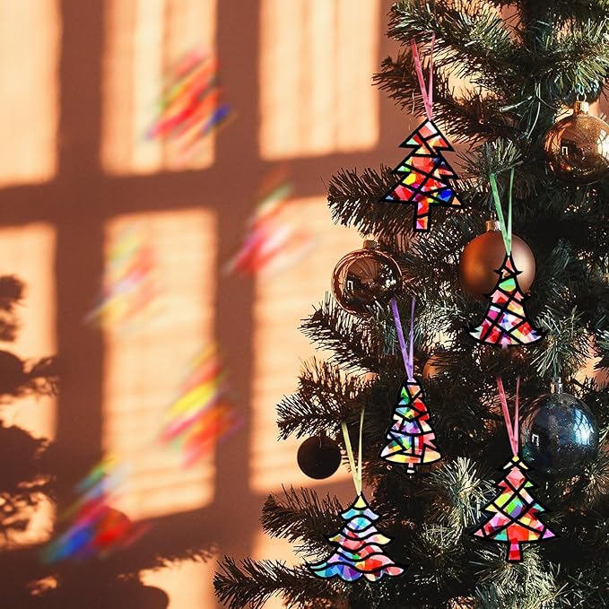 EggSun 36 Sets Christmas Tree Suncatchers Craft Kit for Kids Ornaments Stained Glass Effect Window Arts and Crafts Kit for Classroom Holiday Birthday Projects Home Party Favors Decorations Ages 4 8 12