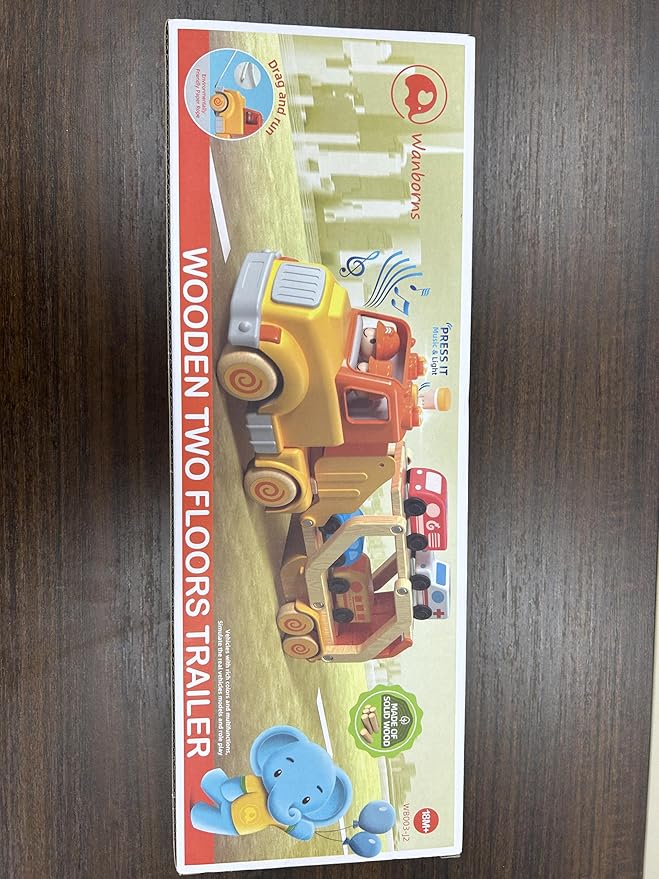 Toddler Car Toys for 2 3 4 5 Years Old Kids, Transport Carrier Truck Toy with 4 Wooden Vehicle, 24IN Foldable Track Trailer with Light & Sound Effects, Best Gift Choice for Christmas, Birthday