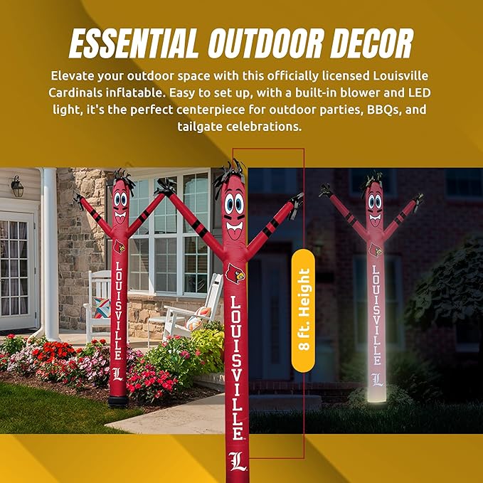 NCAA Louisville Cardinals Football Wacky Waving Inflatable Tube Guy with LED Lights & Built-in Blower - 6" x 36" x 96" Inflatable Tube Man Crazy Sports Fan Outdoor Party Decoration